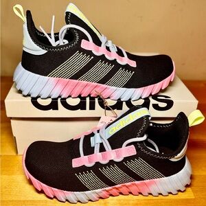 Adidas Kids Black and Pink Sneakers with Yellow Accents